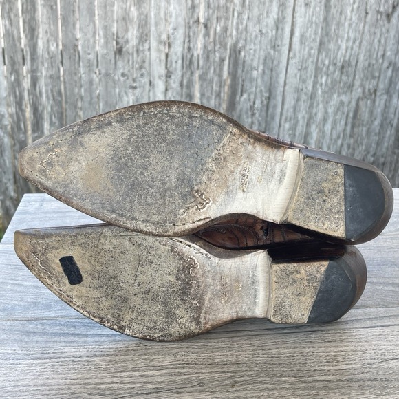 Damy Cowboy Ankle Boots Men 10/ 43 Brown Leather Embroidered Side Zip Italy Made - Picture 5 of 15